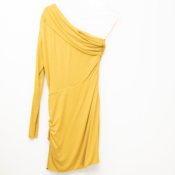 Runaway The Label Work It Mini Dress One Shoulder Sexy Mustard Yellow Size 4 New - Picture 2 of 7